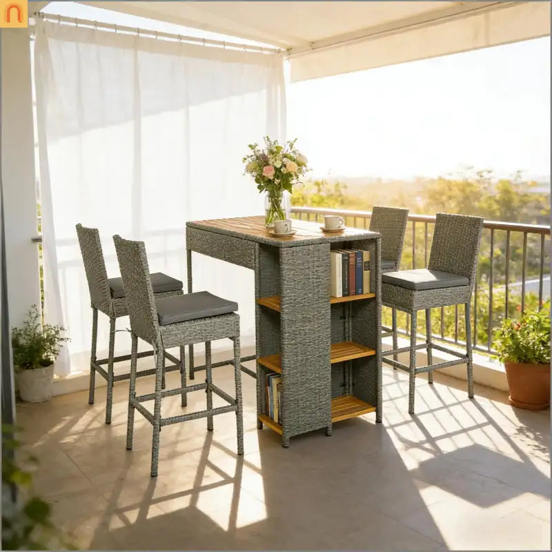 Outdoor Bar Set High Top Table Chairs Wicker 5 Piece