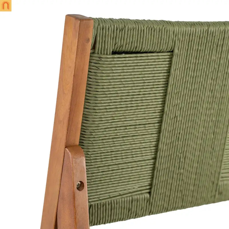 Outdoor Bar Stool Green Set of 4 with Acacia Wood and Woven Wicker