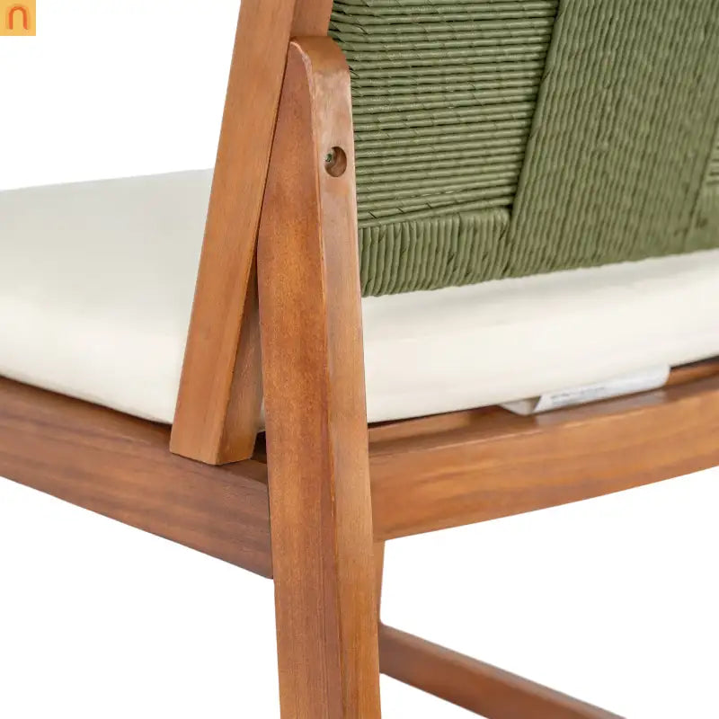 Outdoor Bar Stool Green Set of 4 with Acacia Wood and Woven Wicker