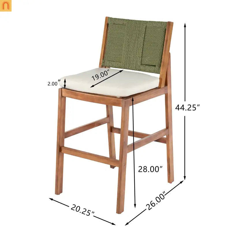 Outdoor Bar Stool Green Set of 4 with Acacia Wood and Woven Wicker