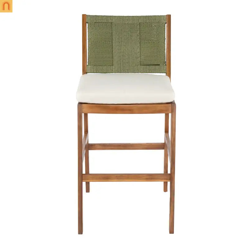 Outdoor Bar Stool Green Set of 4 with Acacia Wood and Woven Wicker