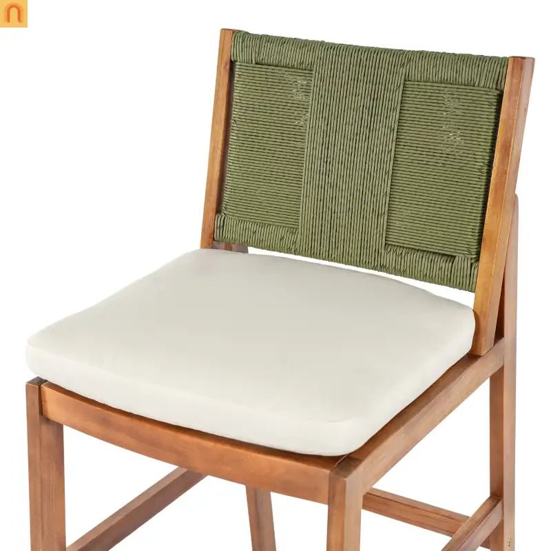Outdoor Bar Stool Green Set of 4 with Acacia Wood and Woven Wicker