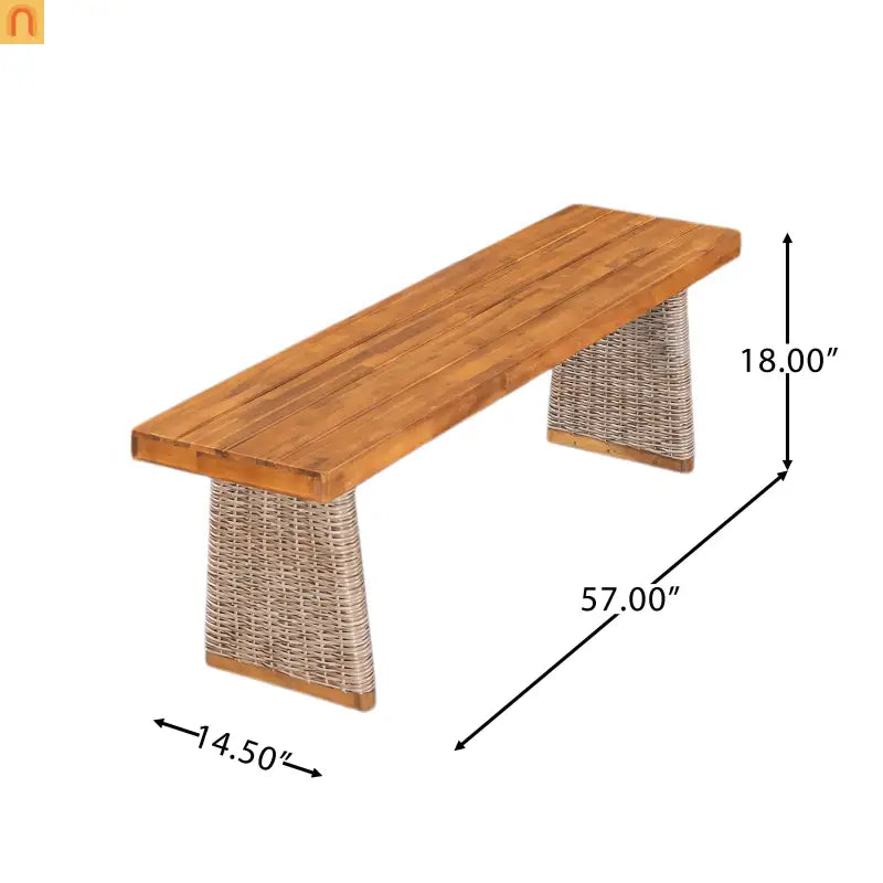Outdoor Bench Acacia Wood Teak Finish Brown Wicker