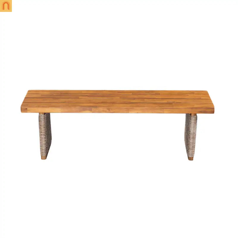 Outdoor Bench Acacia Wood Teak Finish Brown Wicker