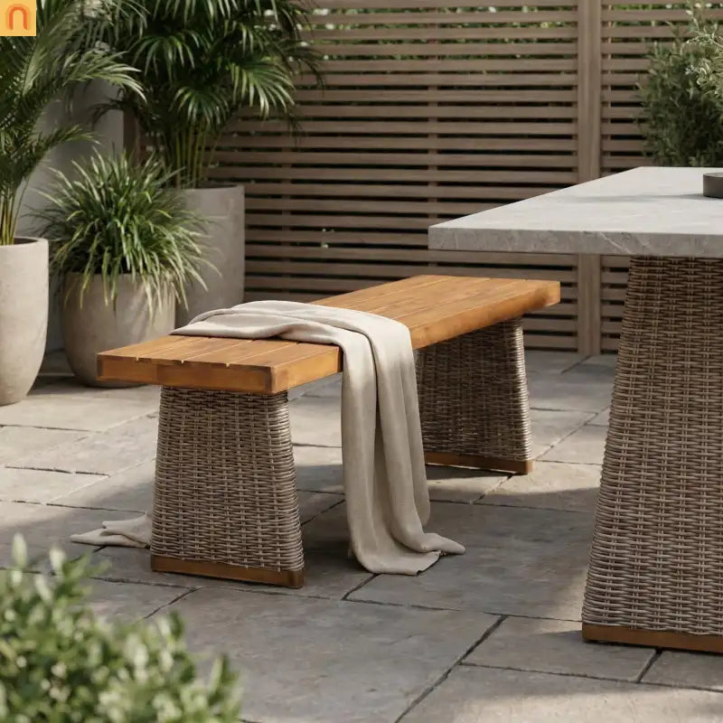 Outdoor Bench Acacia Wood Teak Finish Brown Wicker