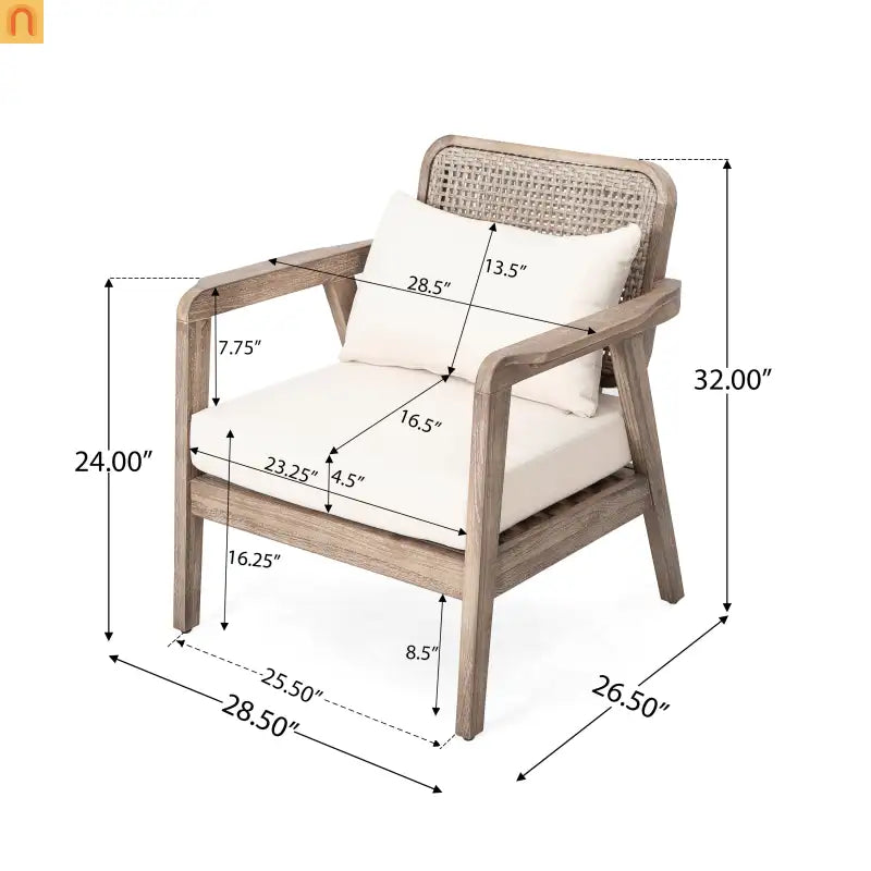 Outdoor Club Chair Acacia Wood Light Brown Deep Seat 400 LB 28.5in