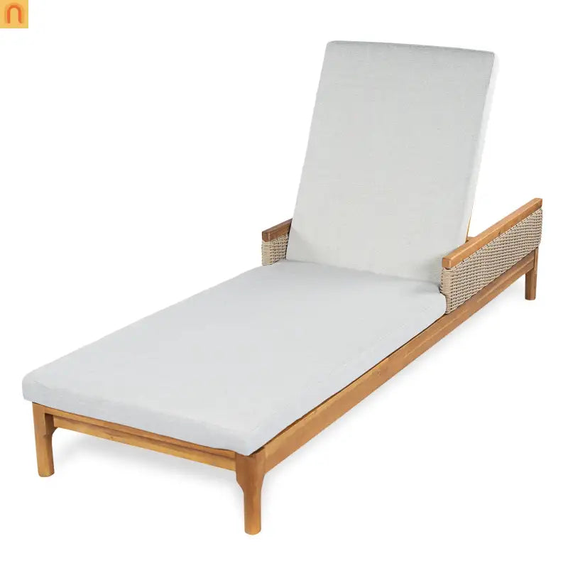 Outdoor Chair Modern Lounge Acacia Wood Light Grey Wicker Cushions 76.8in Long