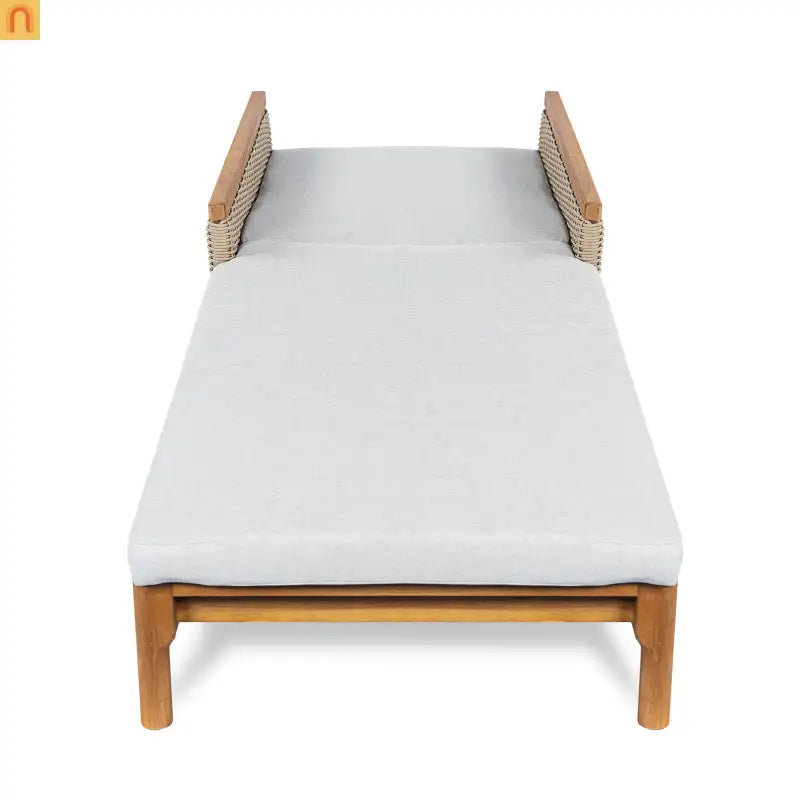 Outdoor Chair Modern Lounge Acacia Wood Light Grey Wicker Cushions 76.8in Long