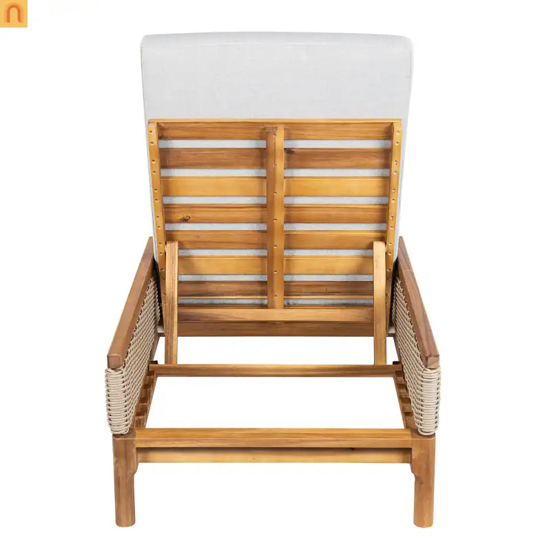 Outdoor Chair Modern Lounge Acacia Wood Light Grey Wicker Cushions 76.8in Long