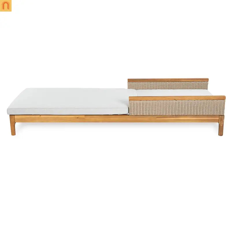 Outdoor Chair Modern Lounge Acacia Wood Light Grey Wicker Cushions 76.8in Long