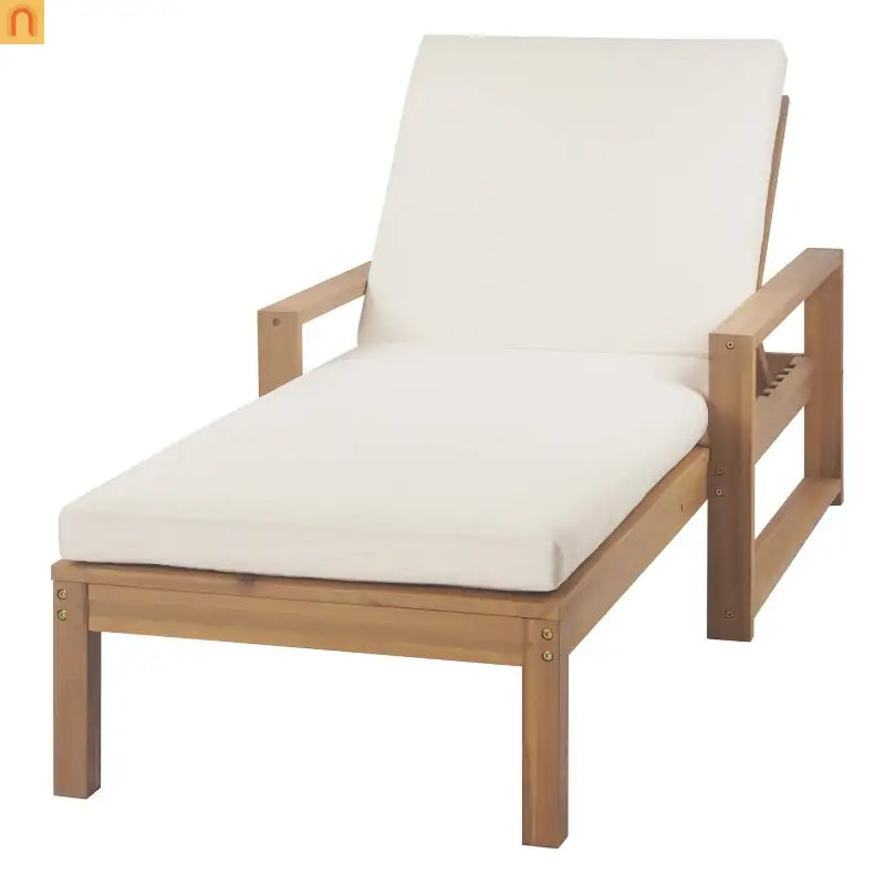 Outdoor Chaise Lounge Chair with Adjustable Backrest in Light Teak