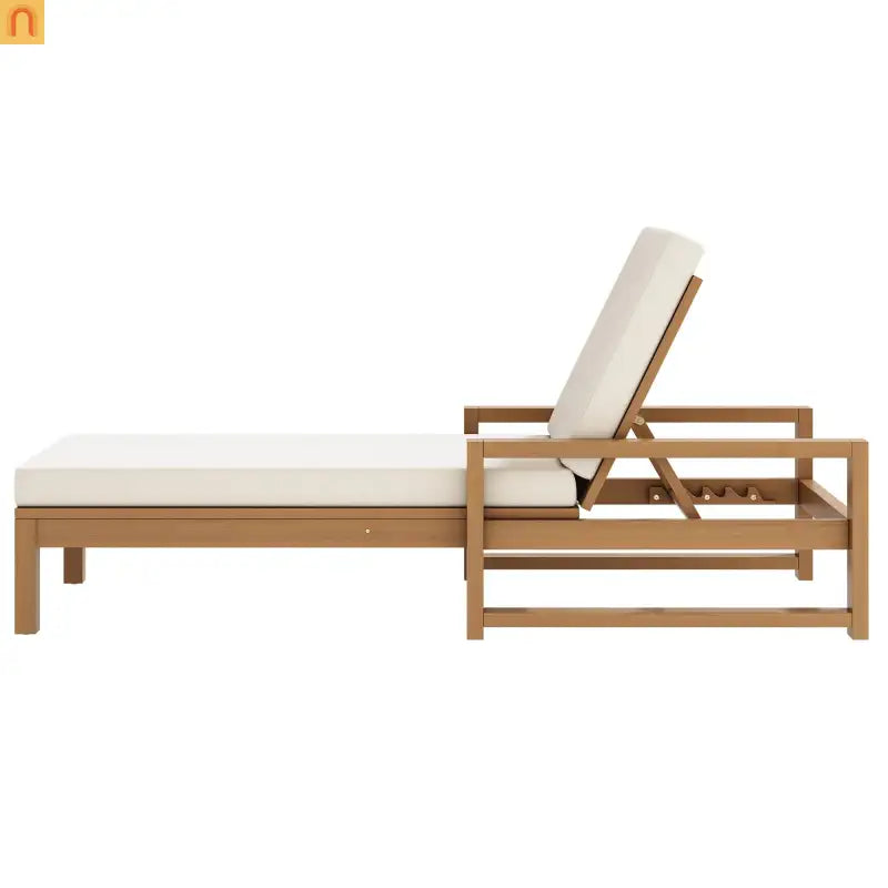 Outdoor Chaise Lounge Chair with Adjustable Backrest in Light Teak
