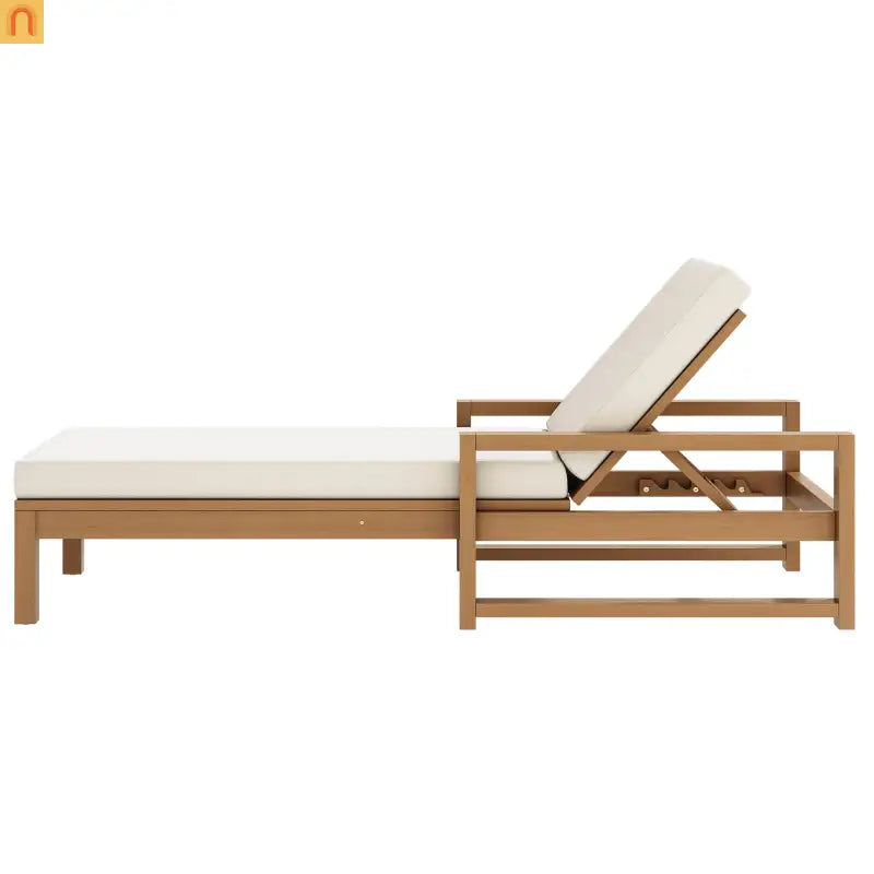 Outdoor Chaise Lounge Chair with Adjustable Backrest in Light Teak