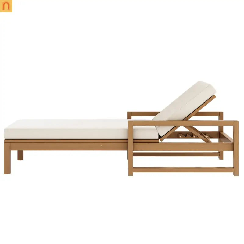Outdoor Chaise Lounge Chair with Adjustable Backrest in Light Teak