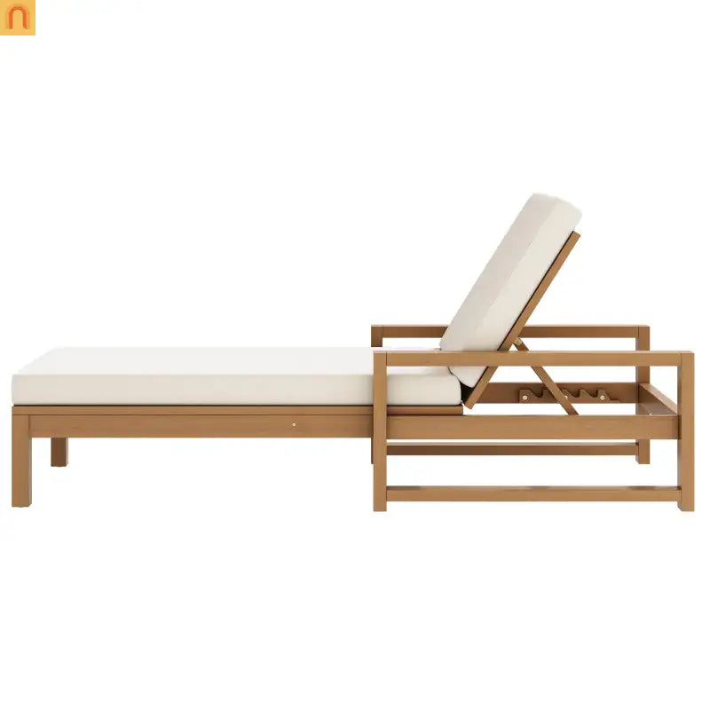 Outdoor Chaise Lounge Chair with Adjustable Backrest in Light Teak
