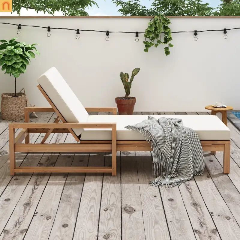 Outdoor Chaise Lounge Chair with Adjustable Backrest in Light Teak