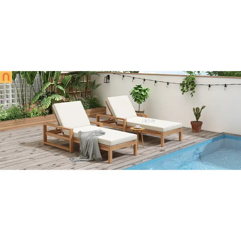 Outdoor Chaise Lounge Chair with Adjustable Backrest in Light Teak