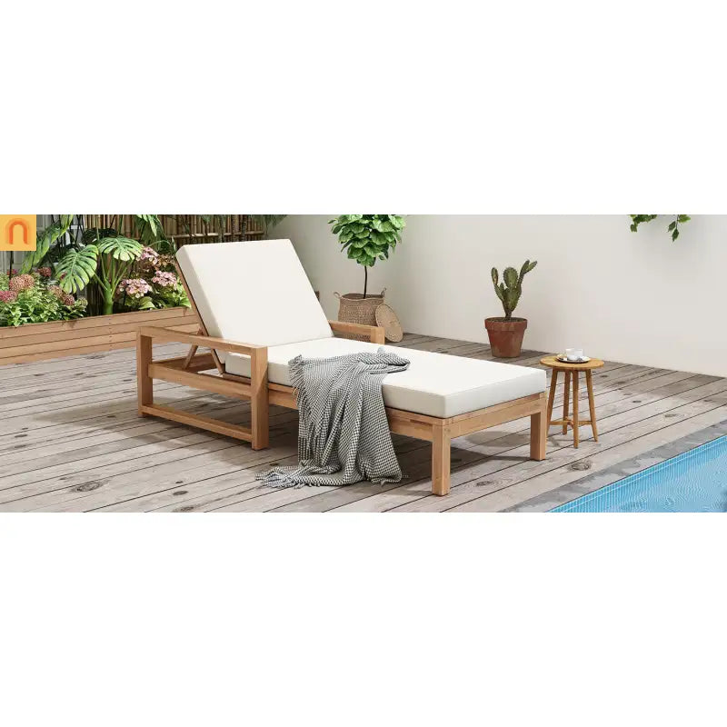Outdoor Chaise Lounge Chair with Adjustable Backrest in Light Teak