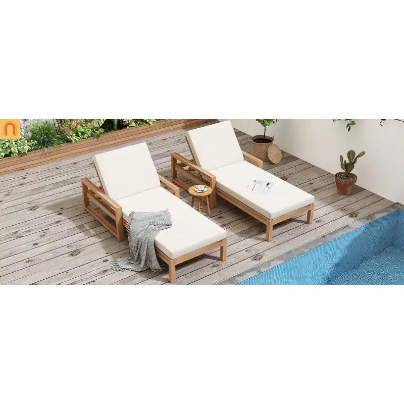 Outdoor Chaise Lounge Chair with Adjustable Backrest in Light Teak