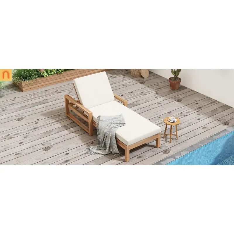 Outdoor Chaise Lounge Chair with Adjustable Backrest in Light Teak