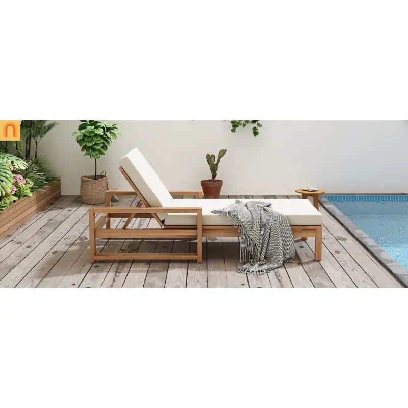 Outdoor Chaise Lounge Chair with Adjustable Backrest in Light Teak