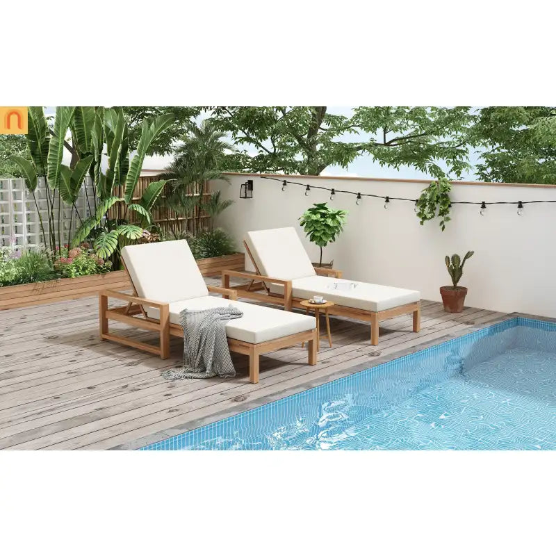 Outdoor Chaise Lounge Chair with Adjustable Backrest in Light Teak