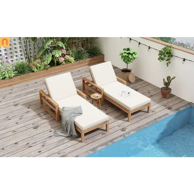 Outdoor Chaise Lounge Chair with Adjustable Backrest in Light Teak