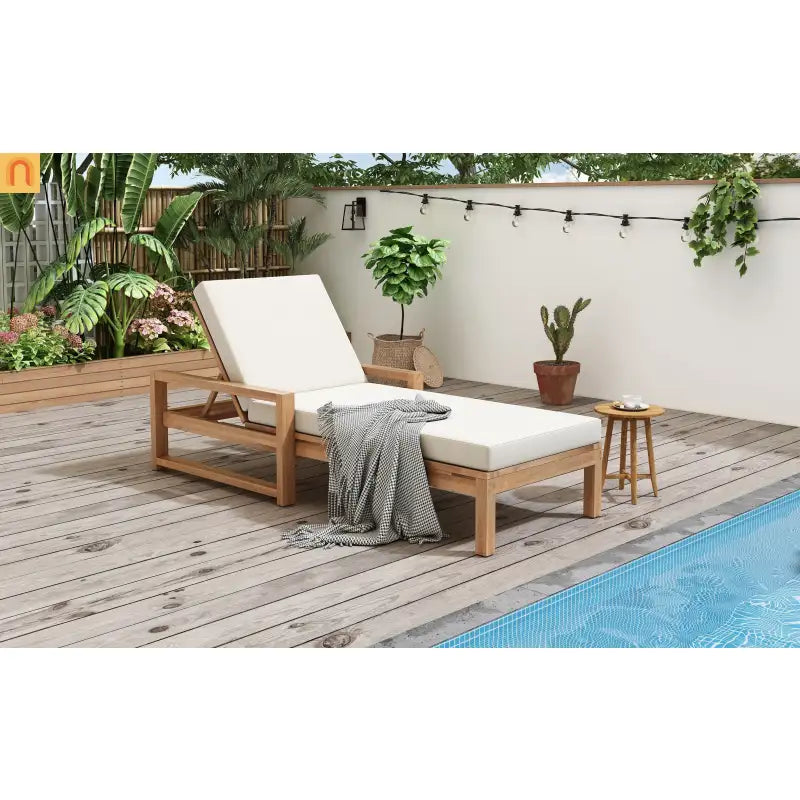 Outdoor Chaise Lounge Chair with Adjustable Backrest in Light Teak