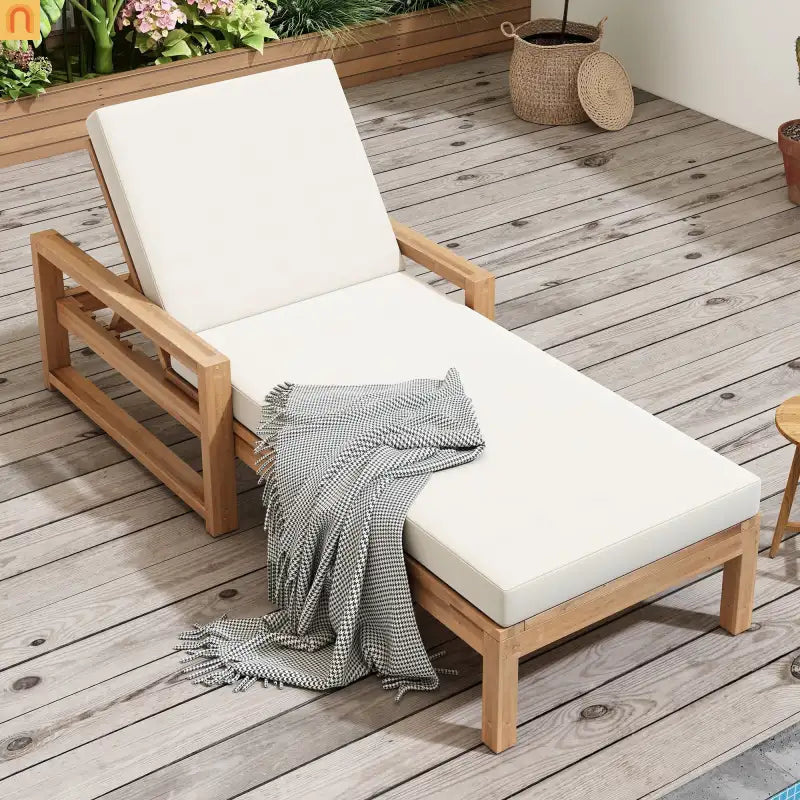 Outdoor Chaise Lounge Chair with Adjustable Backrest in Light Teak