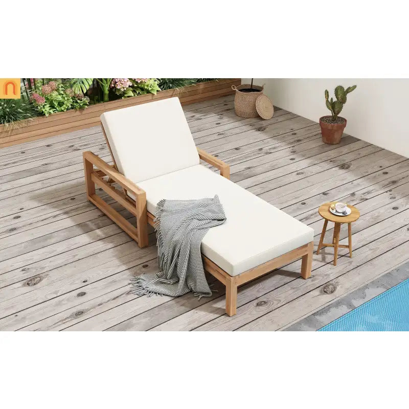 Outdoor Chaise Lounge Chair with Adjustable Backrest in Light Teak