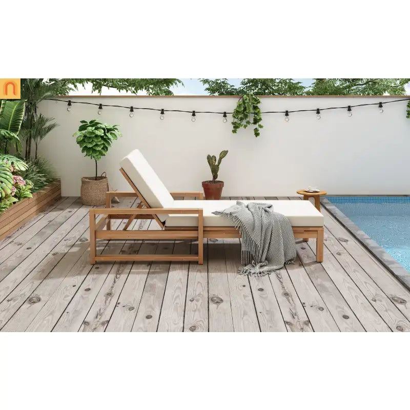 Outdoor Chaise Lounge Chair with Adjustable Backrest in Light Teak