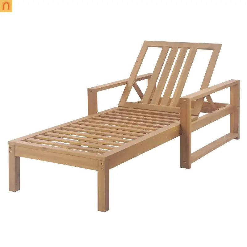 Outdoor Chaise Lounge Chair with Adjustable Backrest in Light Teak