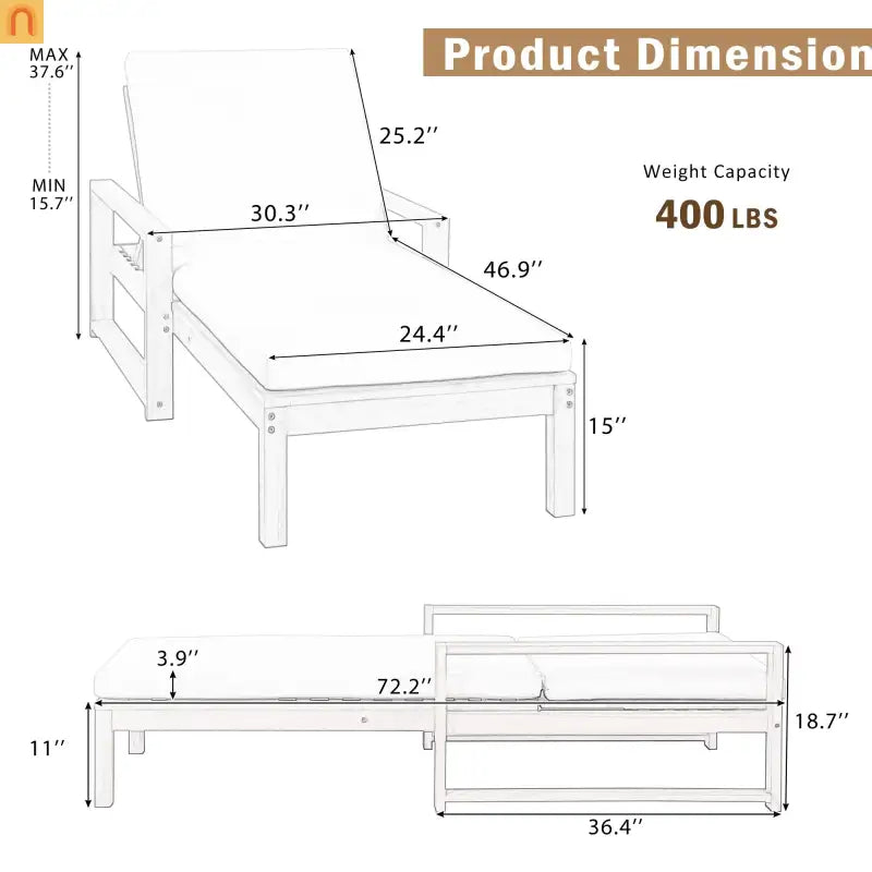 Outdoor Chaise Lounge Chair with Adjustable Backrest in Light Teak