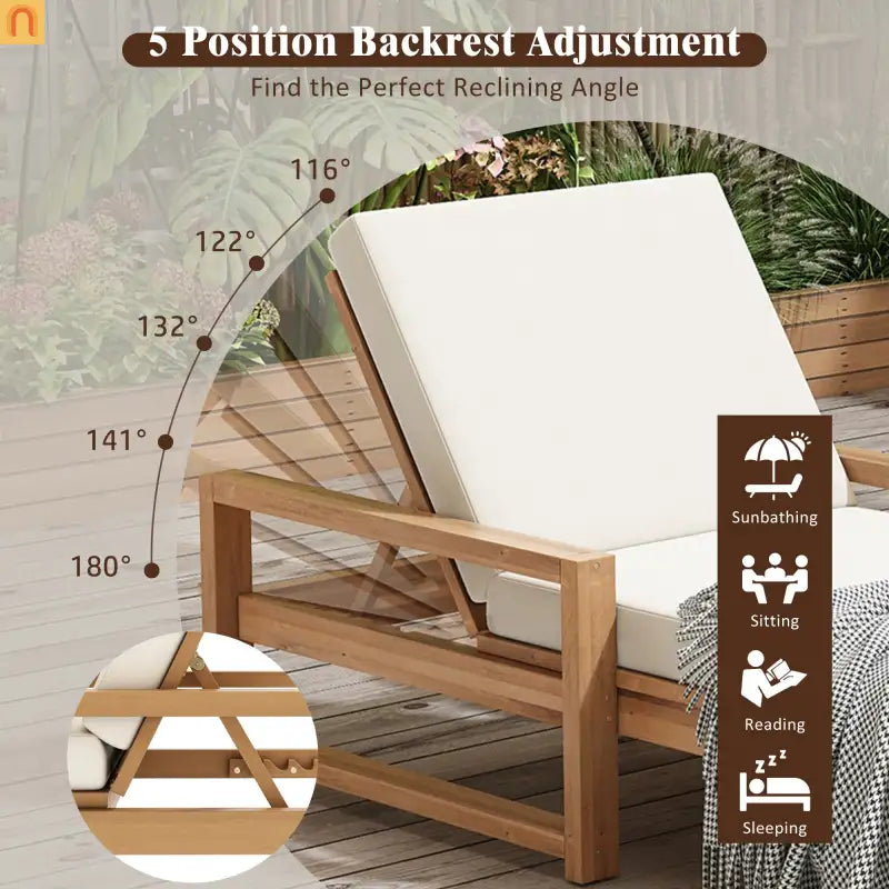 Outdoor Chaise Lounge Chair with Adjustable Backrest in Light Teak