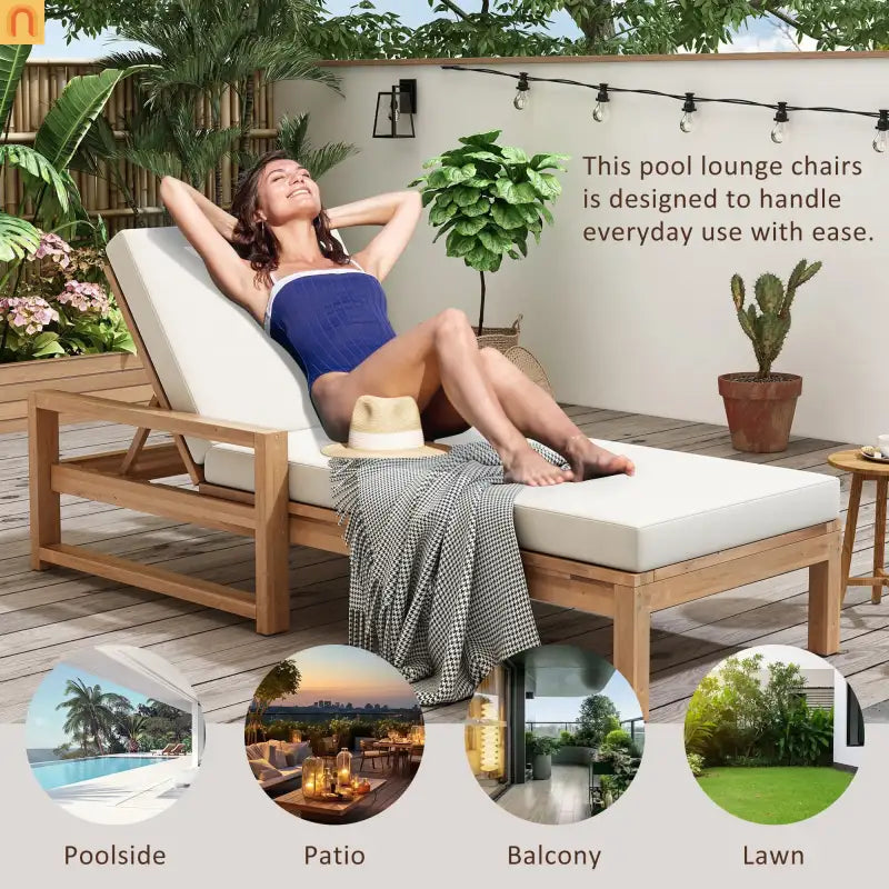 Outdoor Chaise Lounge Chair with Adjustable Backrest in Light Teak