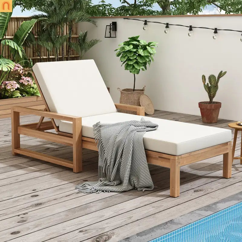 Outdoor Chaise Lounge Chair with Adjustable Backrest in Light Teak