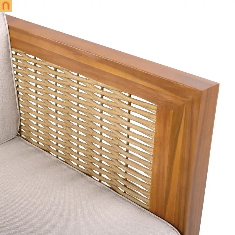 Outdoor Club Chair Set of 2 with Acacia Wood Frame and Wicker Arms, Beige