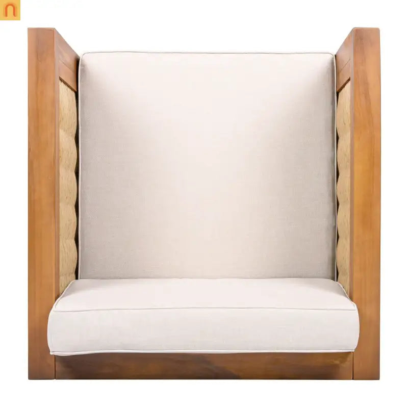 Outdoor Club Chair Set of 2 with Acacia Wood Frame and Wicker Arms, Beige