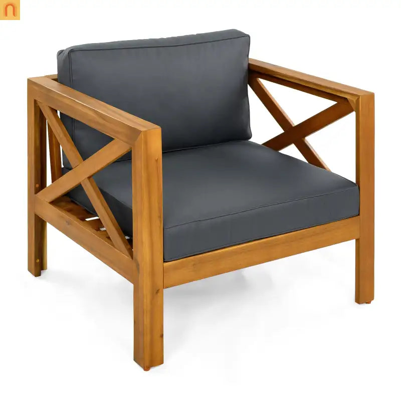 Outdoor Club Chair with Cushions in Acacia Wood Teak Finish Set of 2 Patio