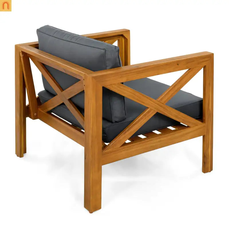 Outdoor Club Chair with Cushions in Acacia Wood Teak Finish Set of 2 Patio