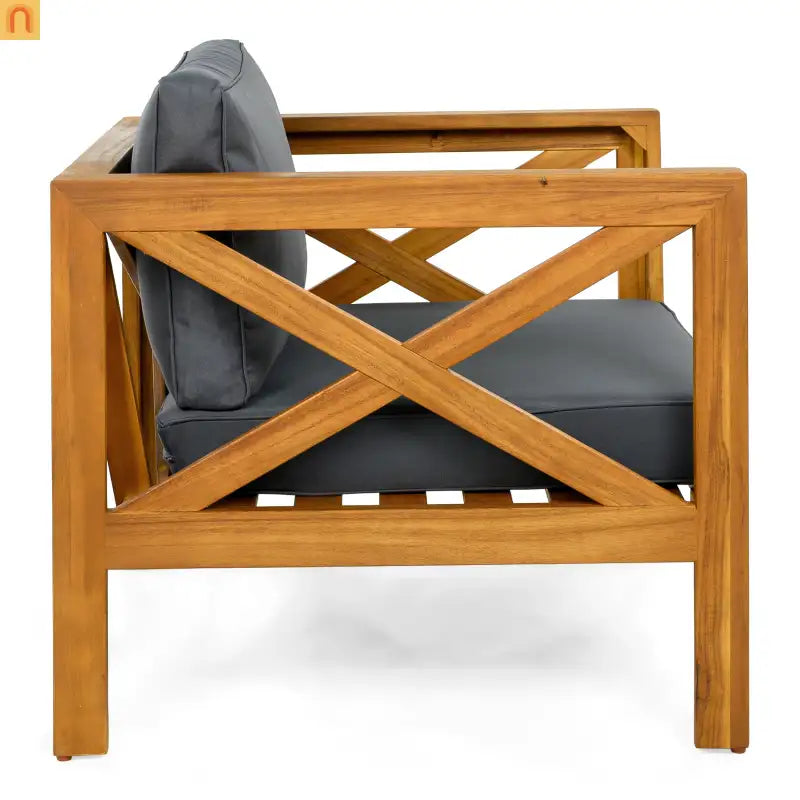 Outdoor Club Chair with Cushions in Acacia Wood Teak Finish Set of 2 Patio