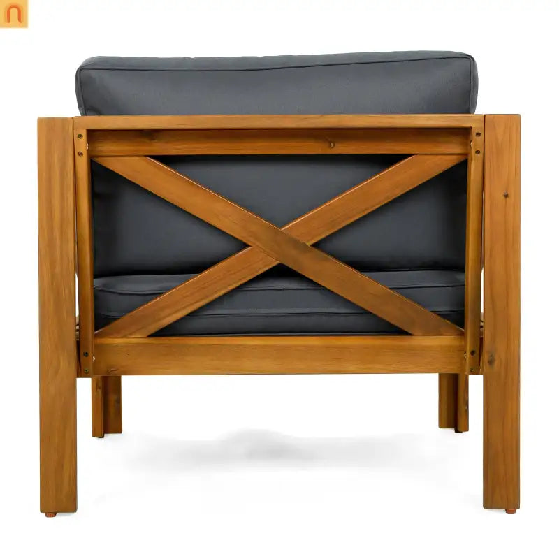 Outdoor Club Chair with Cushions in Acacia Wood Teak Finish Set of 2 Patio