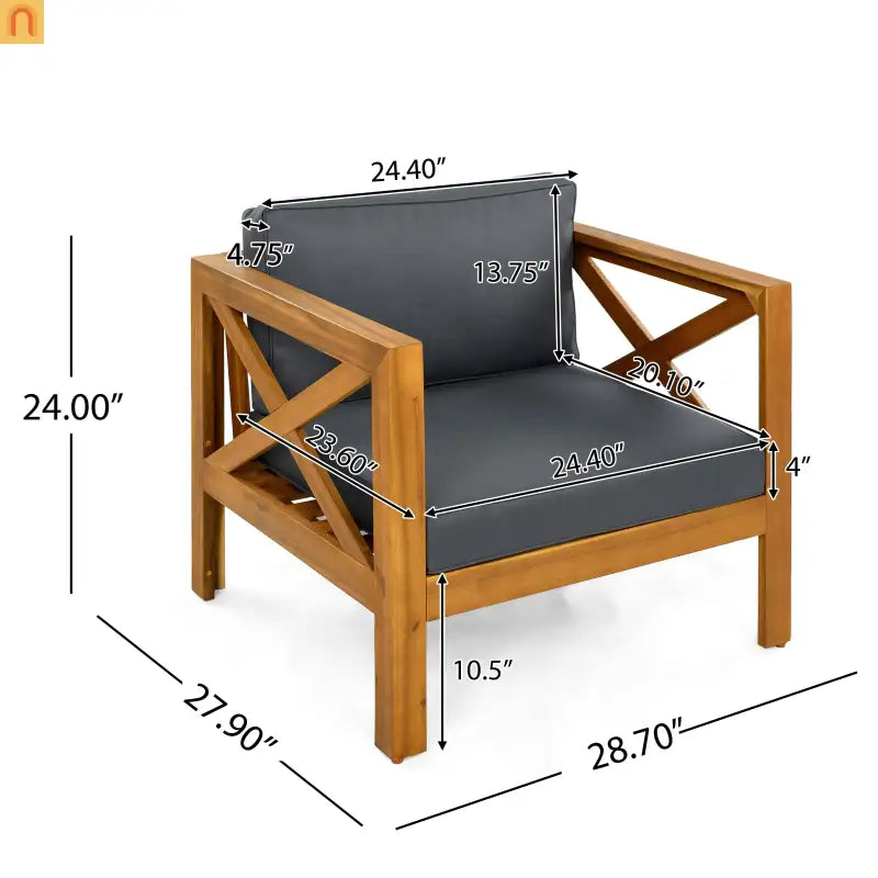 Outdoor Club Chair with Cushions in Acacia Wood Teak Finish Set of 2 Patio