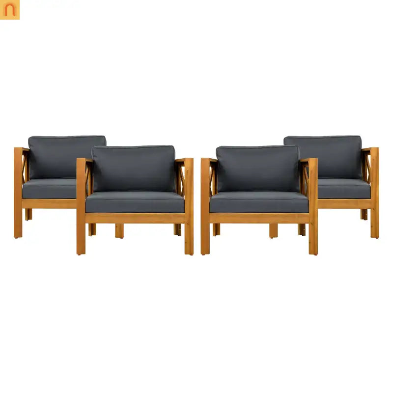 Outdoor Club Chair with Cushions in Acacia Wood Teak Finish Set of 2 Patio
