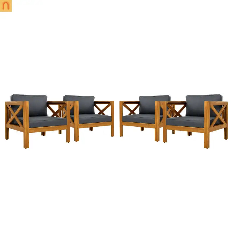 Outdoor Club Chair with Cushions in Acacia Wood Teak Finish Set of 2 Patio