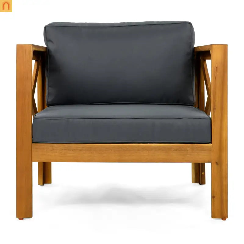 Outdoor Club Chair with Cushions in Acacia Wood Teak Finish Set of 2 Patio