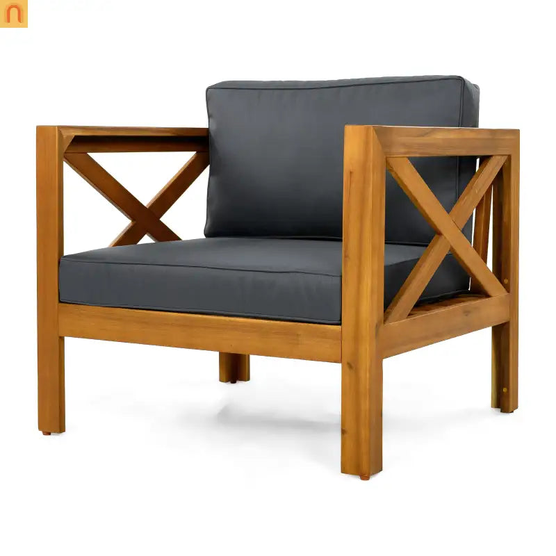Outdoor Club Chair with Cushions in Acacia Wood Teak Finish Set of 2 Patio