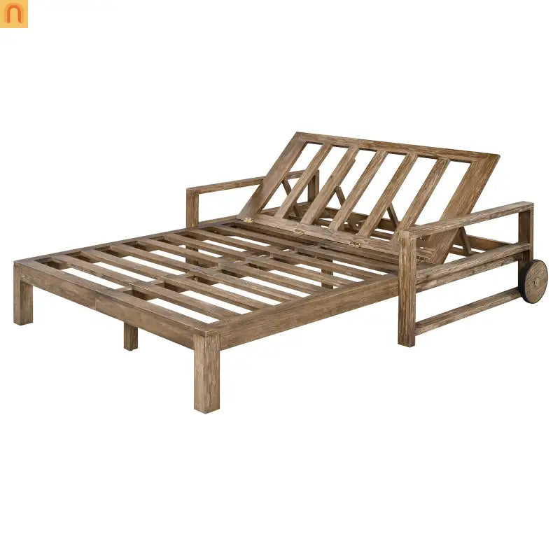 Outdoor Daybed Farmhouse Style Wooden Beige Poolside and Garden 2 Person Seating