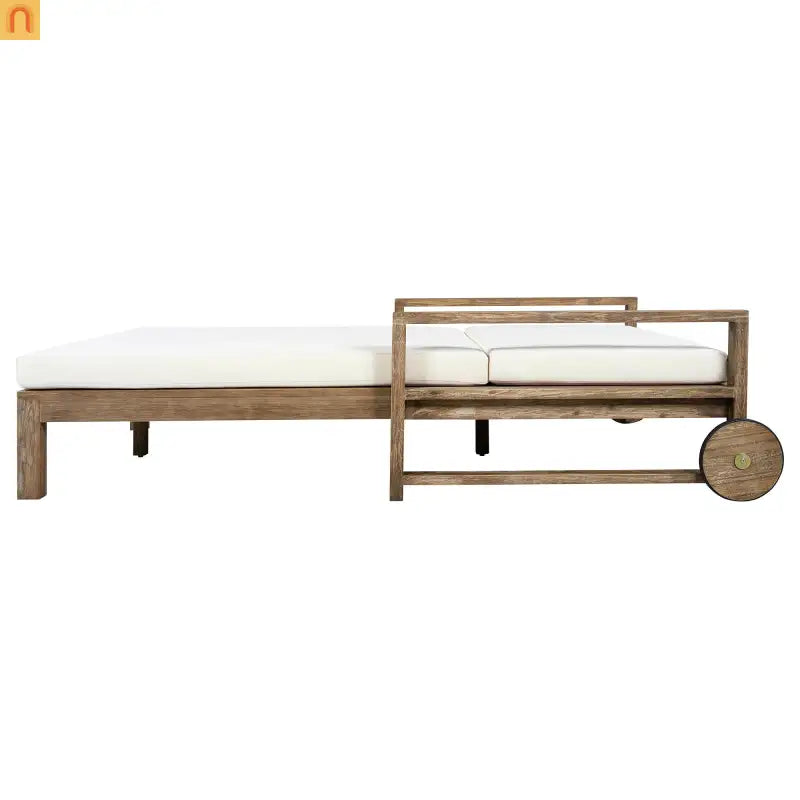 Outdoor Daybed Farmhouse Style Wooden Beige Poolside and Garden 2 Person Seating