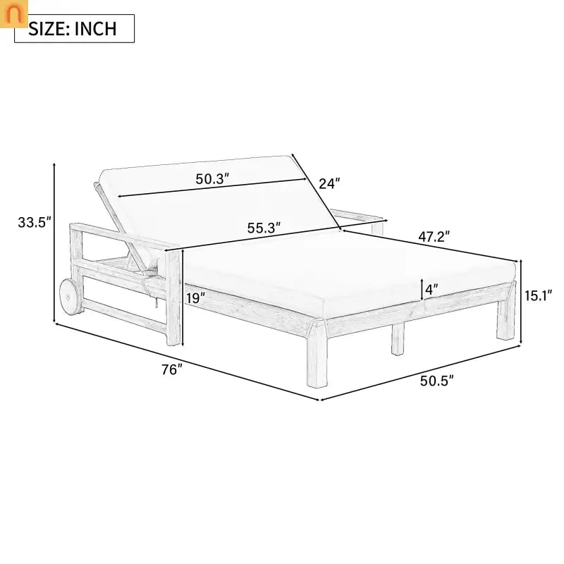 Outdoor Daybed Farmhouse Style Wooden Beige Poolside and Garden 2 Person Seating